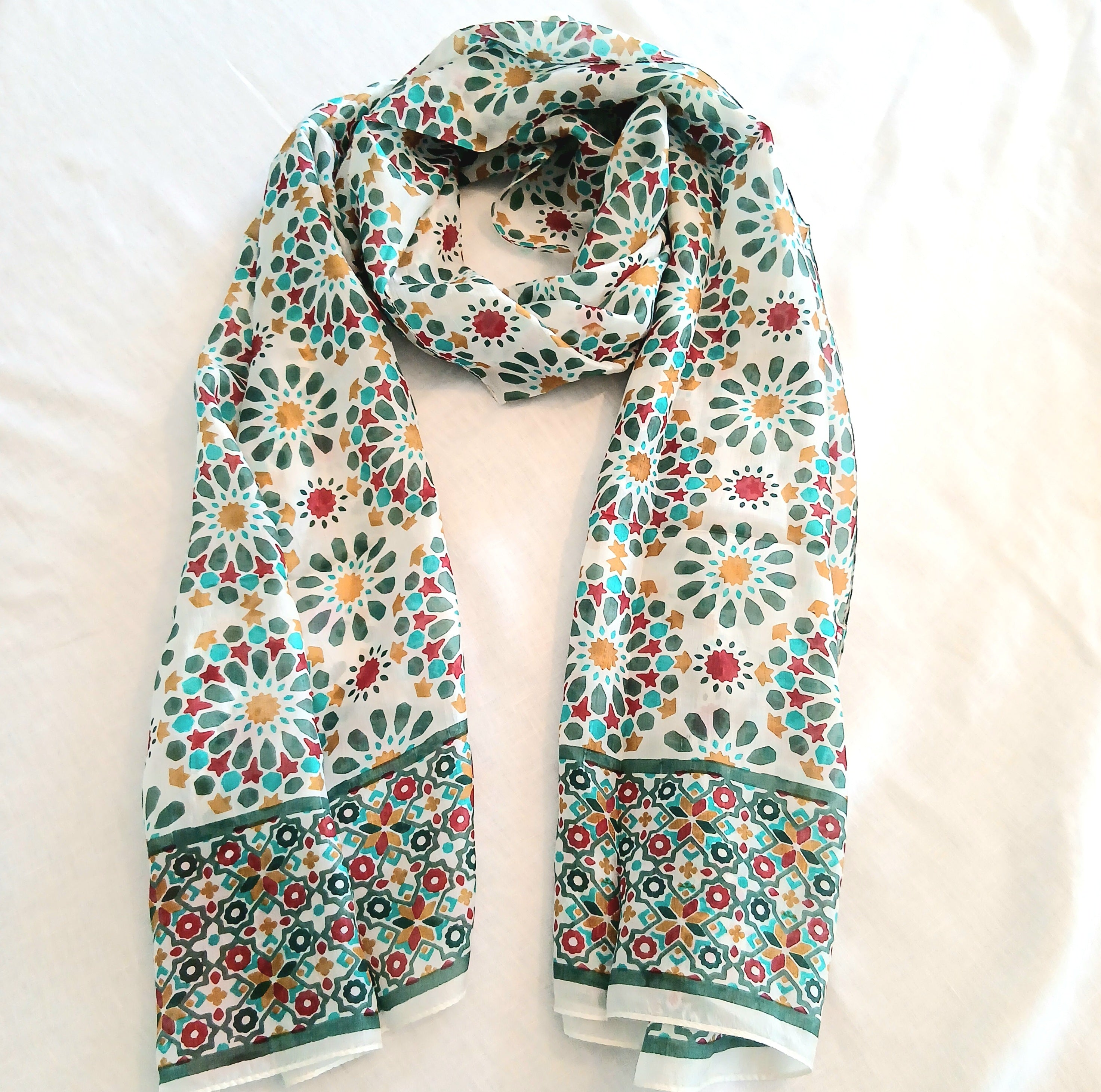 Pure Silk Scarf Geometric Floral Design Large PS-1138/L