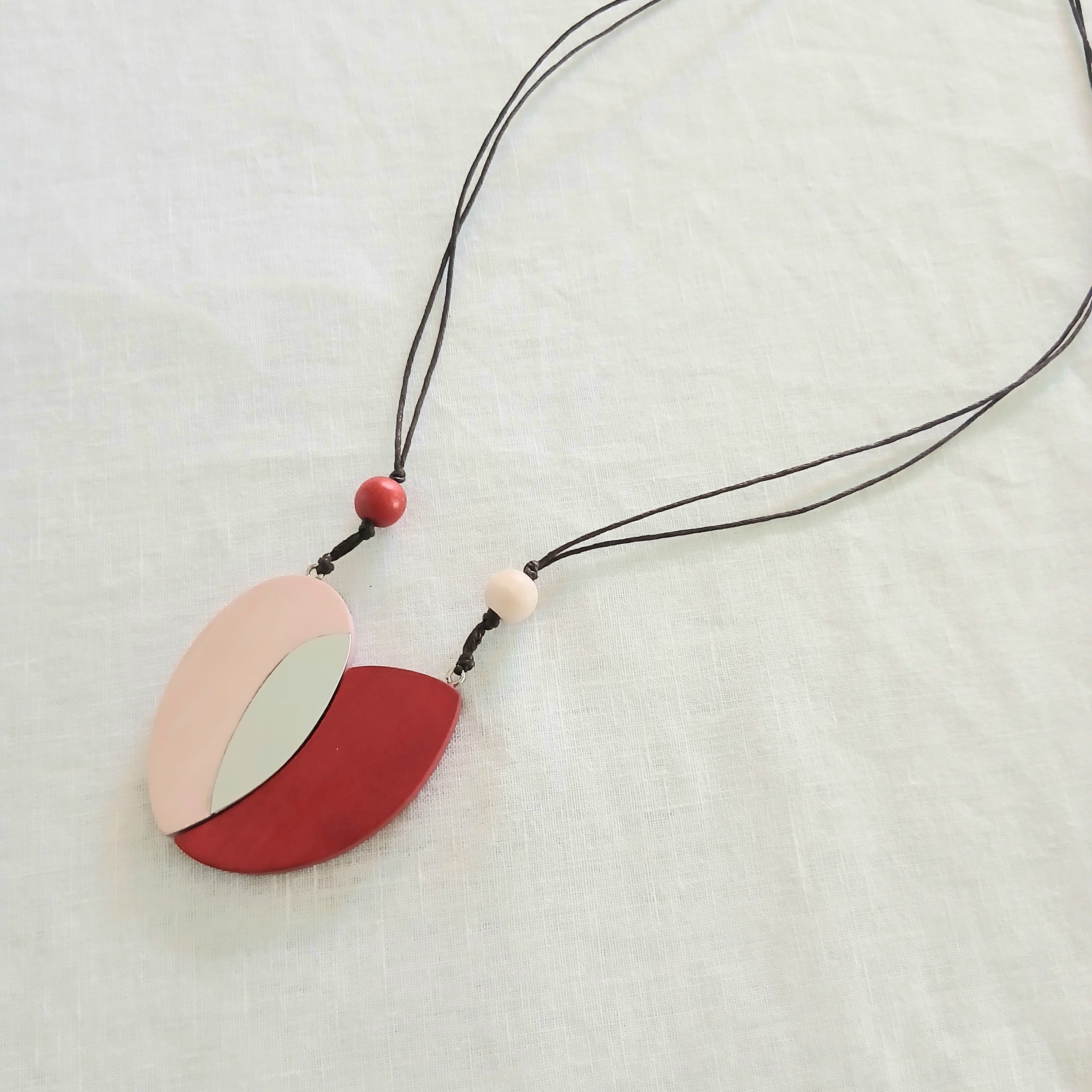 Wooden Heart in Half Pendant Necklace N7-1362