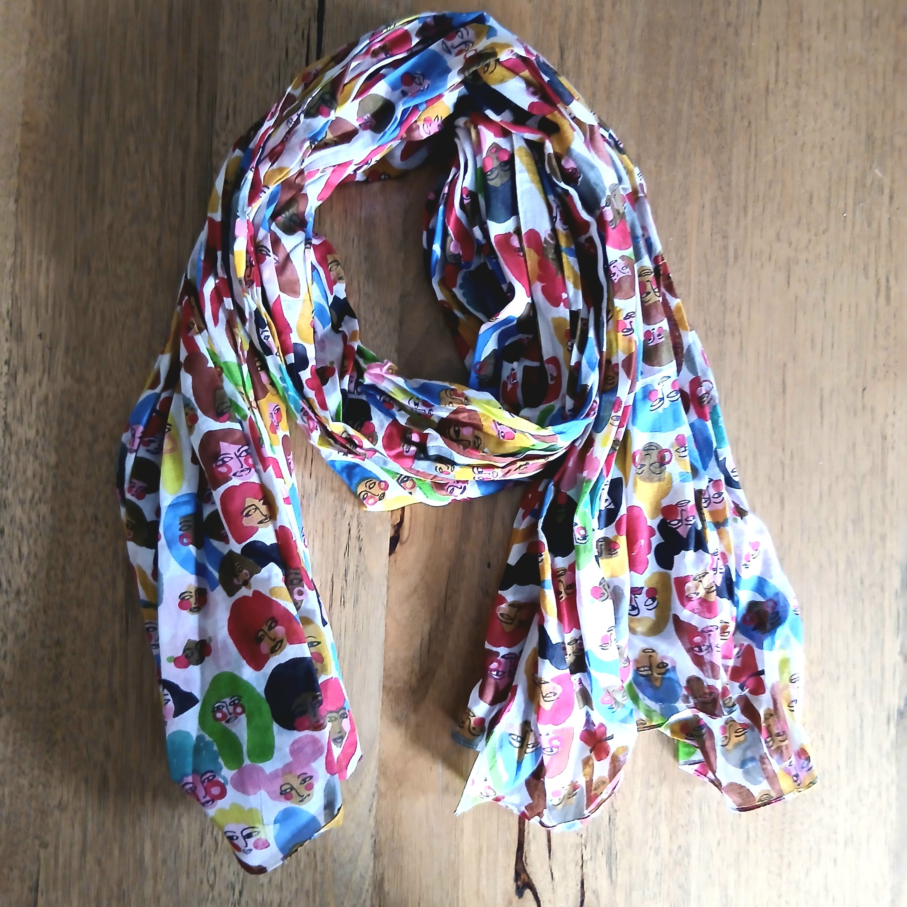 Palme Cotten Printed Scarf Quirky Faces - 65924