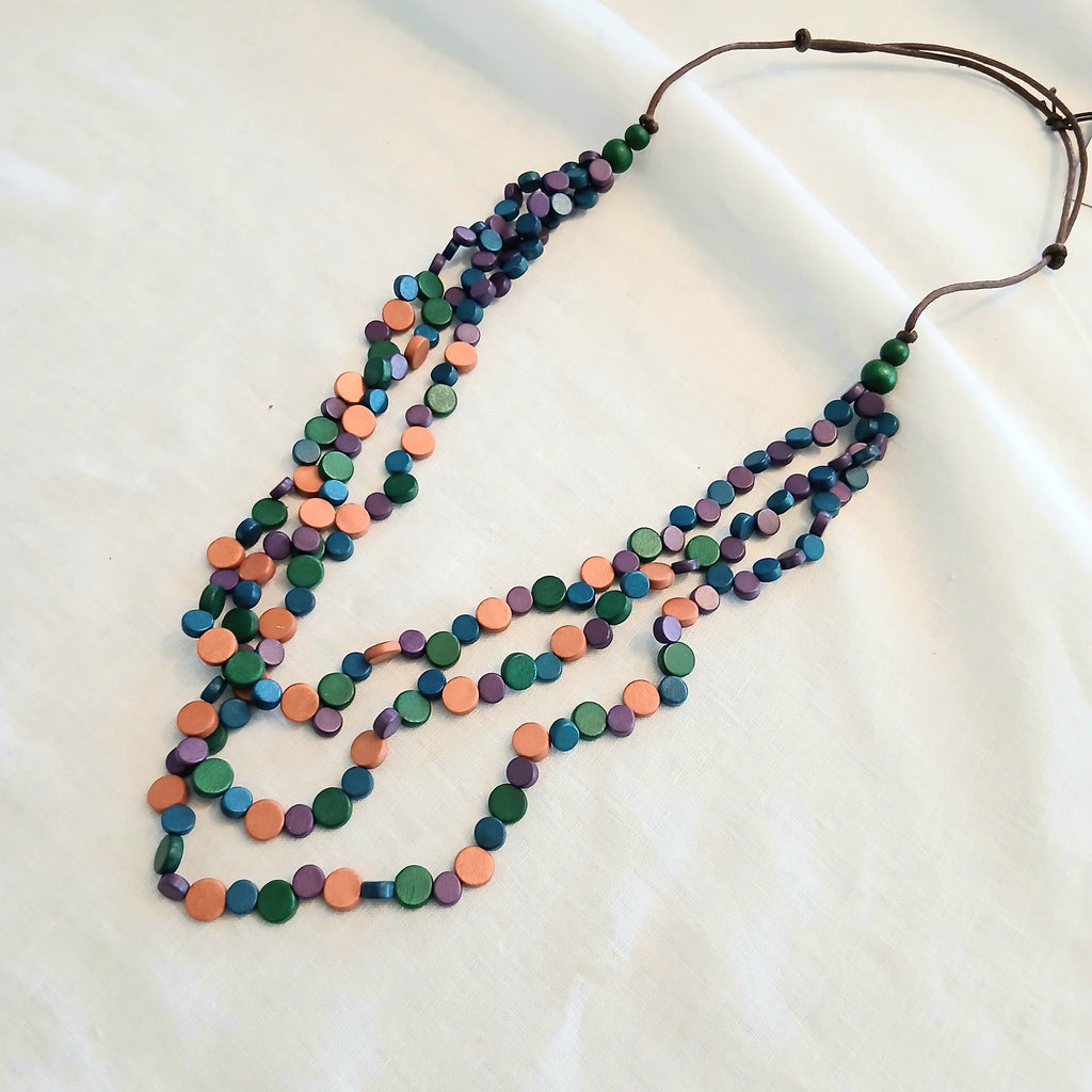 Multicoloured and Layered Wooden Beaded Necklace N7-705