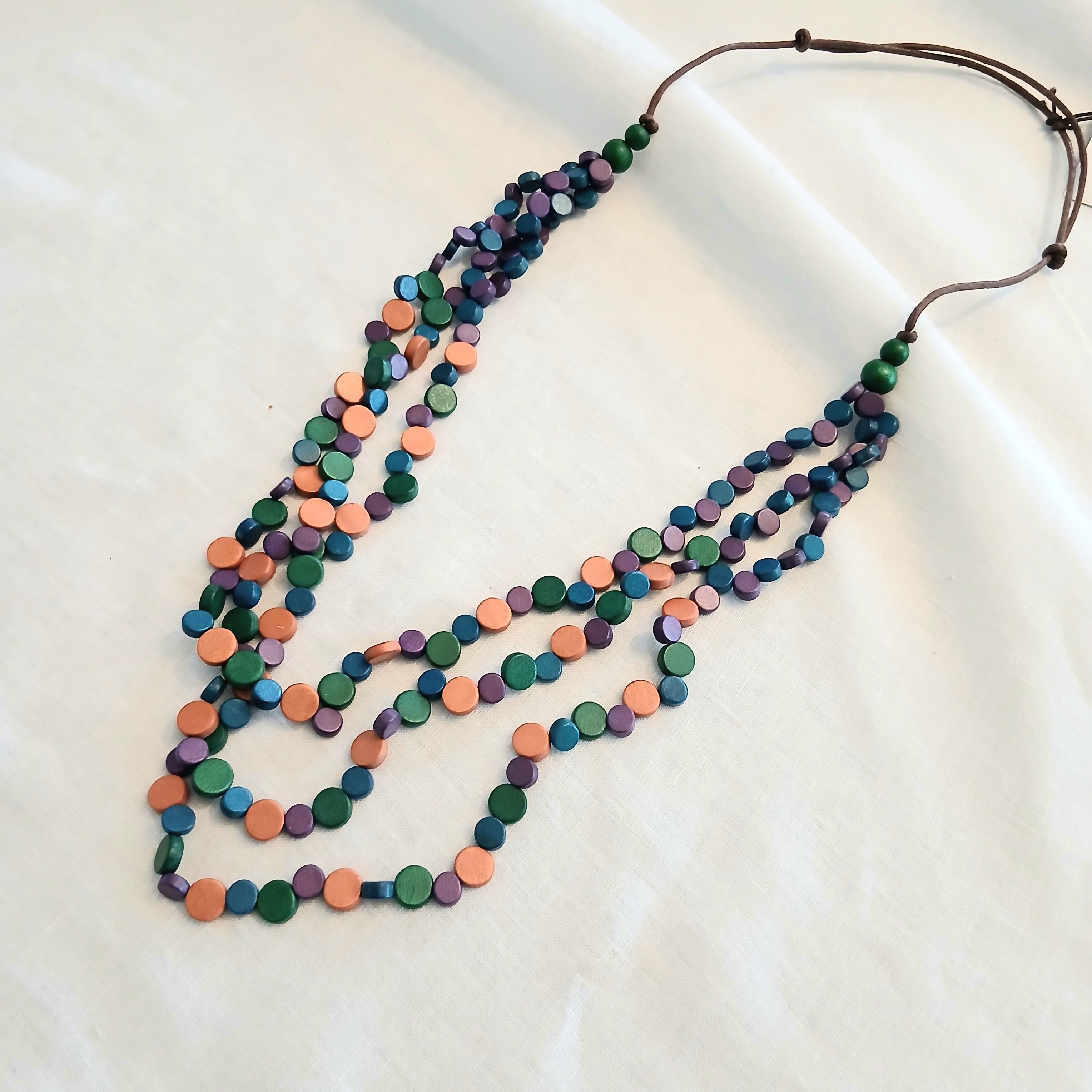 Multicoloured and Layered Wooden Beaded Necklace N7-705