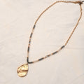 Tear-drop Golden Pendant and Grey Beads Necklace - 22-0779N