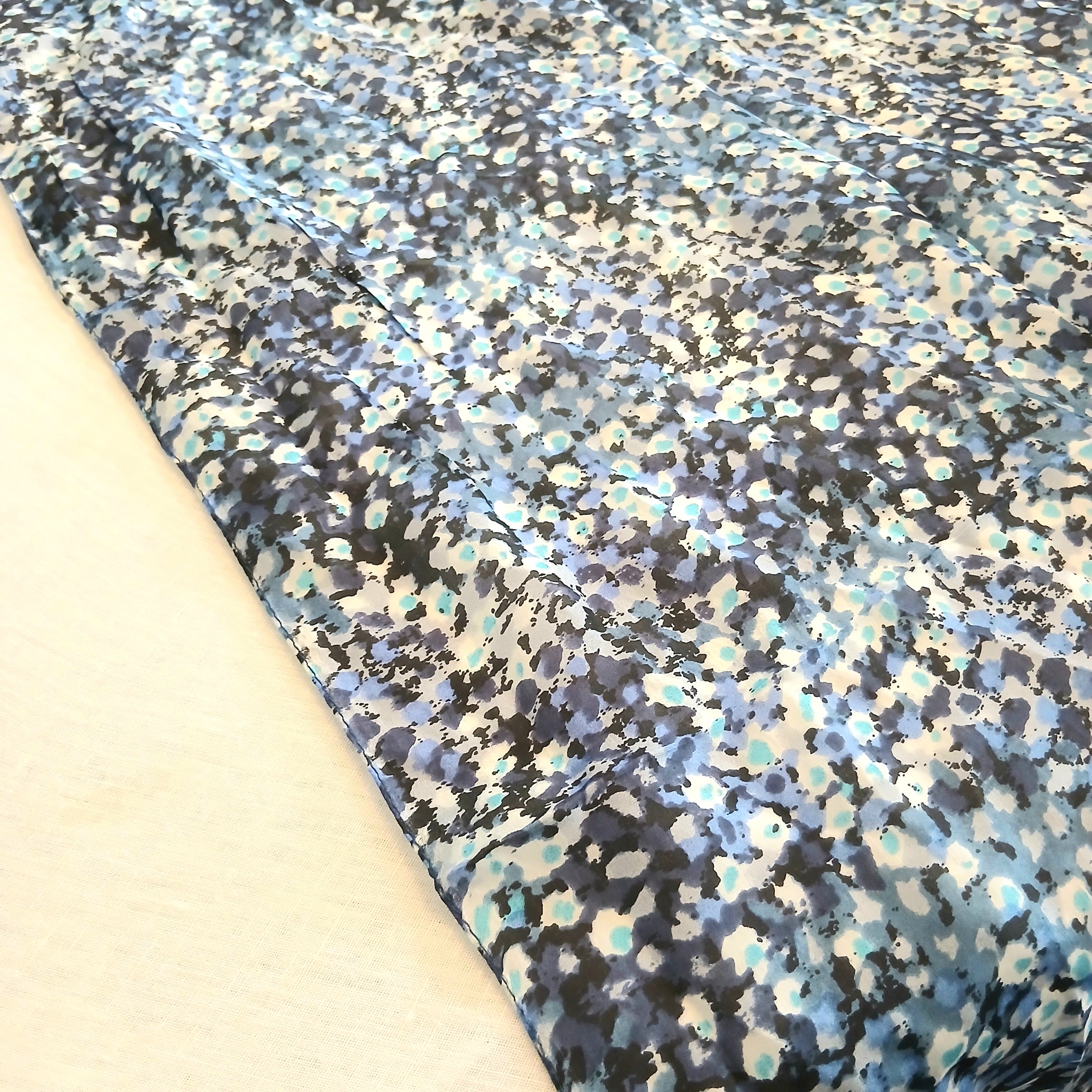 Pure Silk Scarf Small Flower Field Blue Design Large PS-1094/L