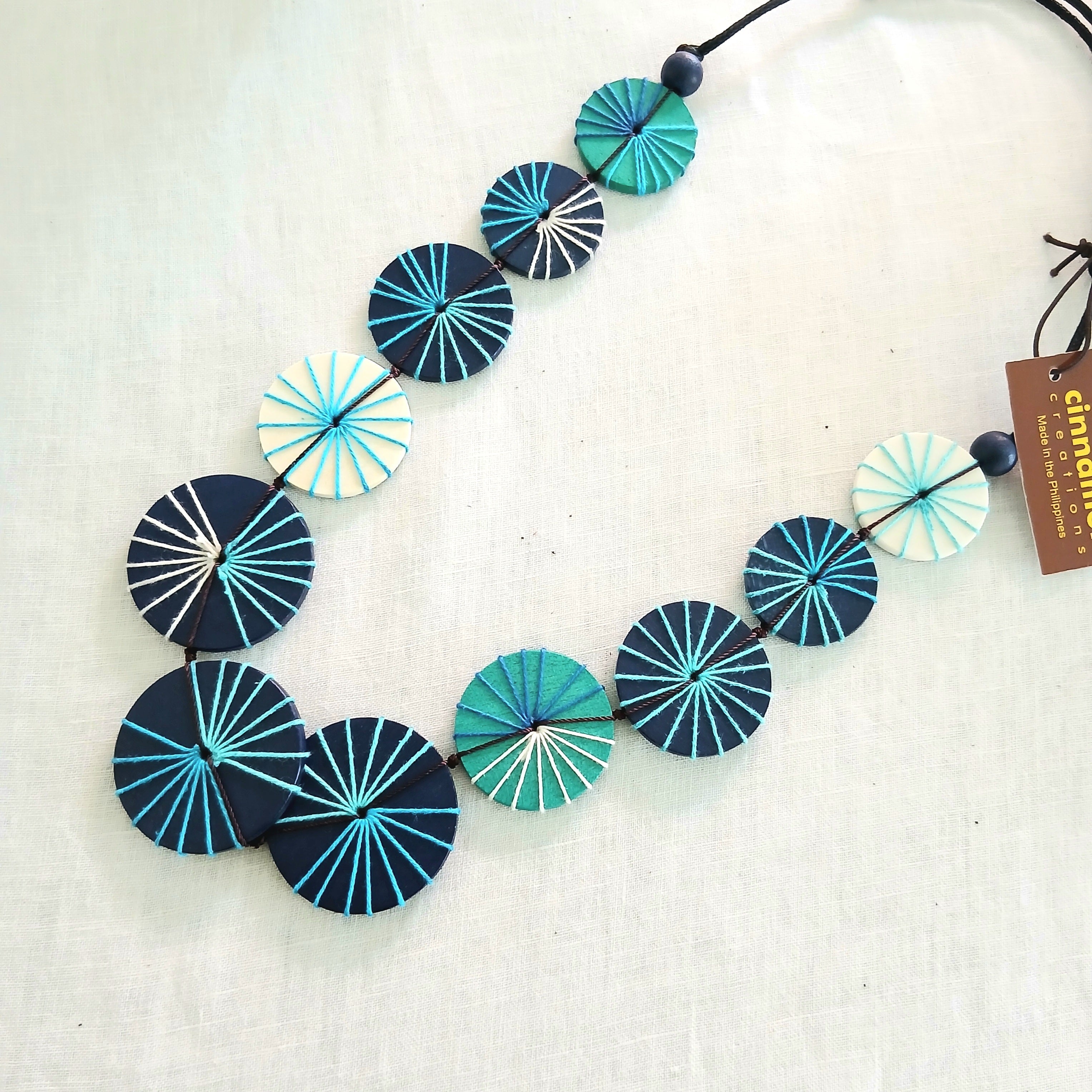Embroidered Wooden Circles Beads N7-915