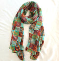 Pure Silk Scarf Lines and Squares Design Large TS-1146L col 1