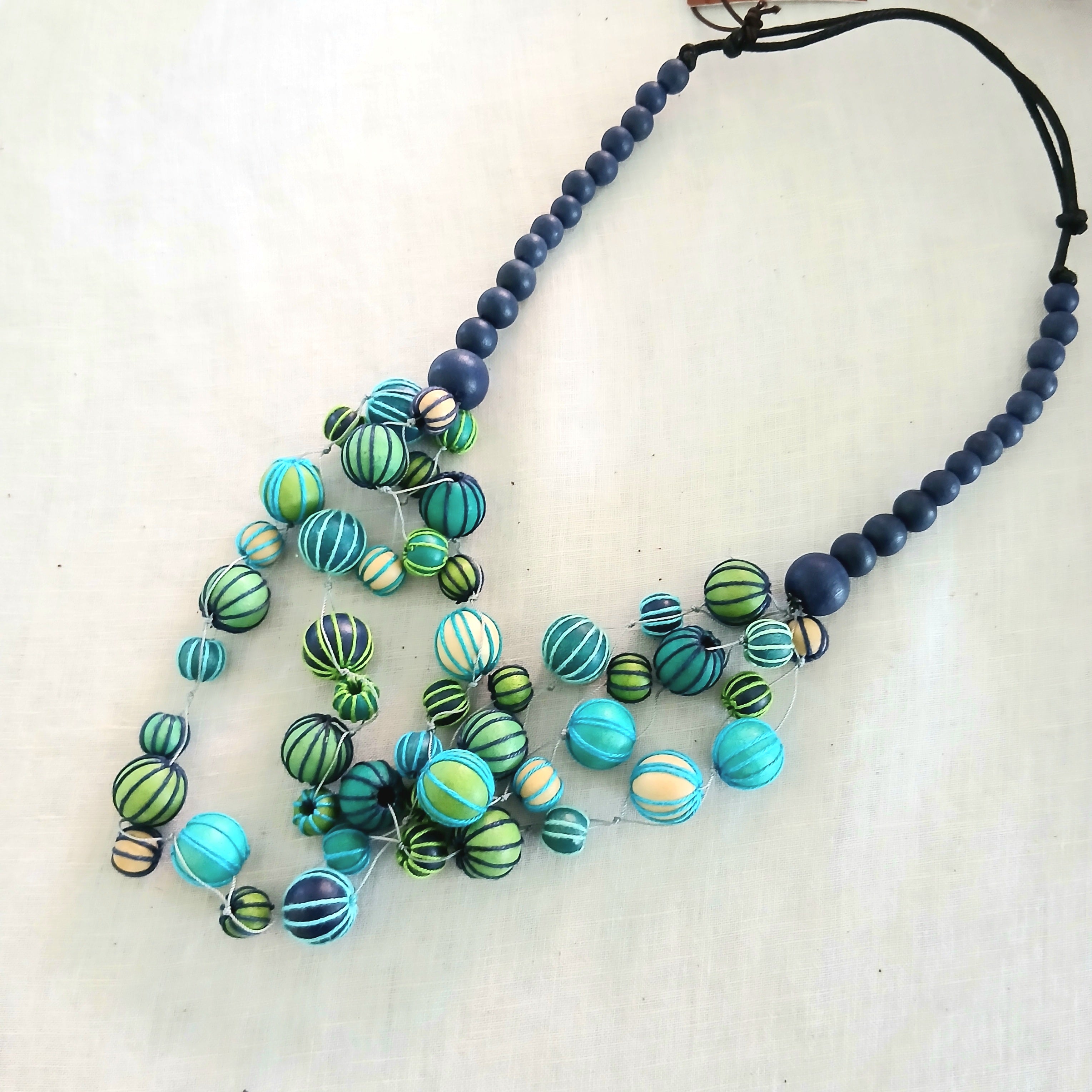 Embroidered Blue Hues Beaded Necklace N7-251X