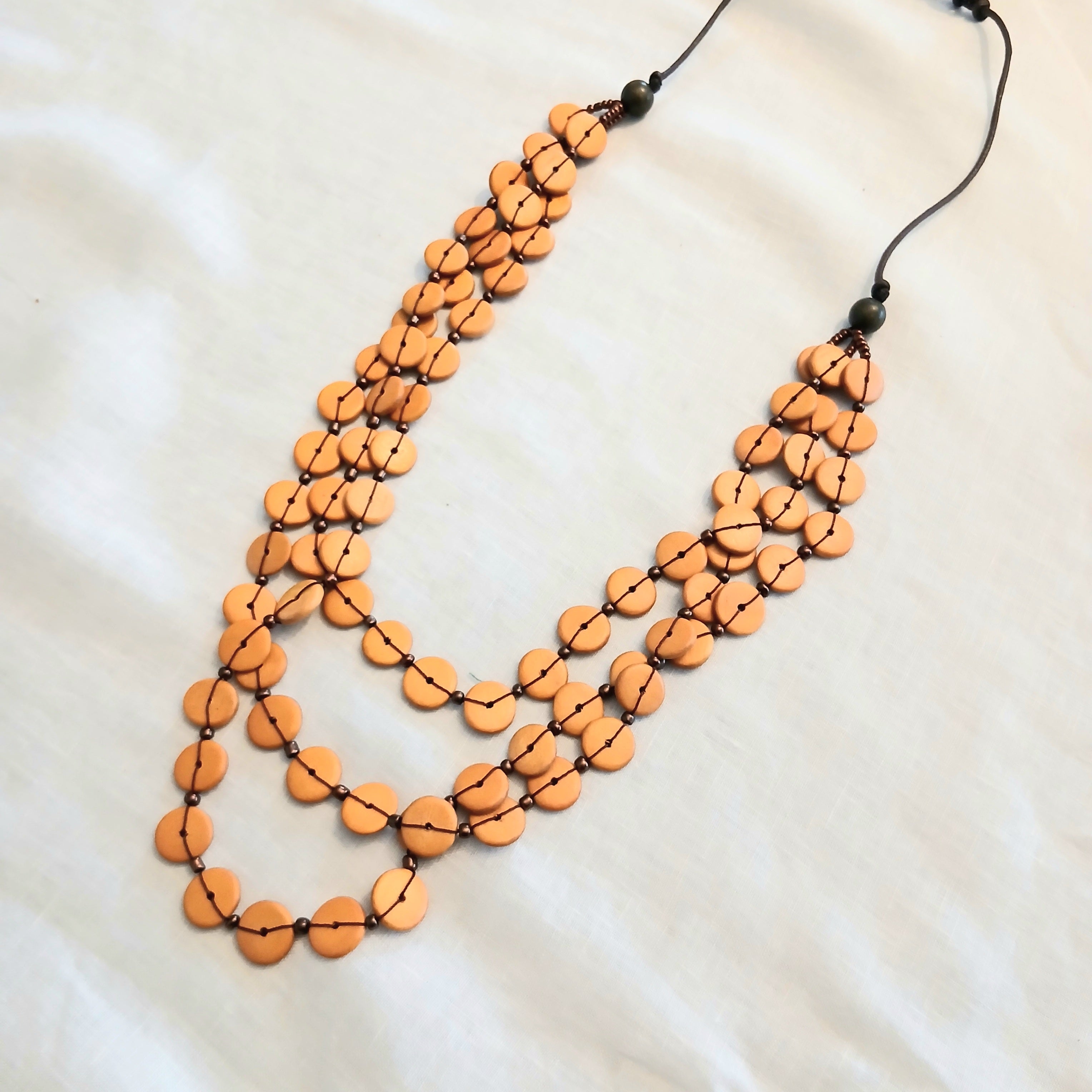 Layered and Embroidered Wooden Beaded Necklace N7-461