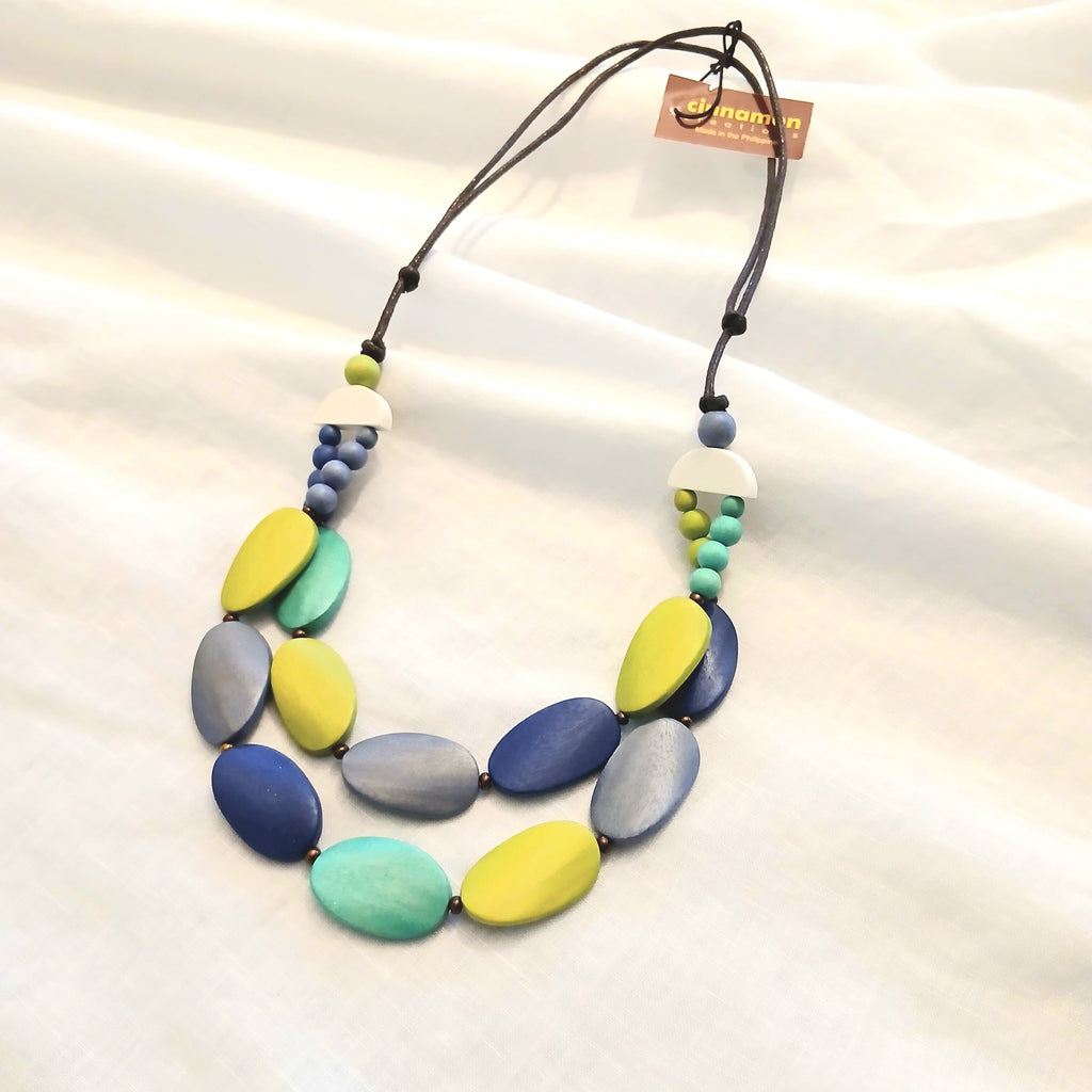 Double-Layered Oval Wooden Beaded Necklace N7-1407