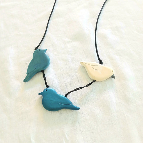 3-Wooden Birds Sitting on a Necklace N6-6231