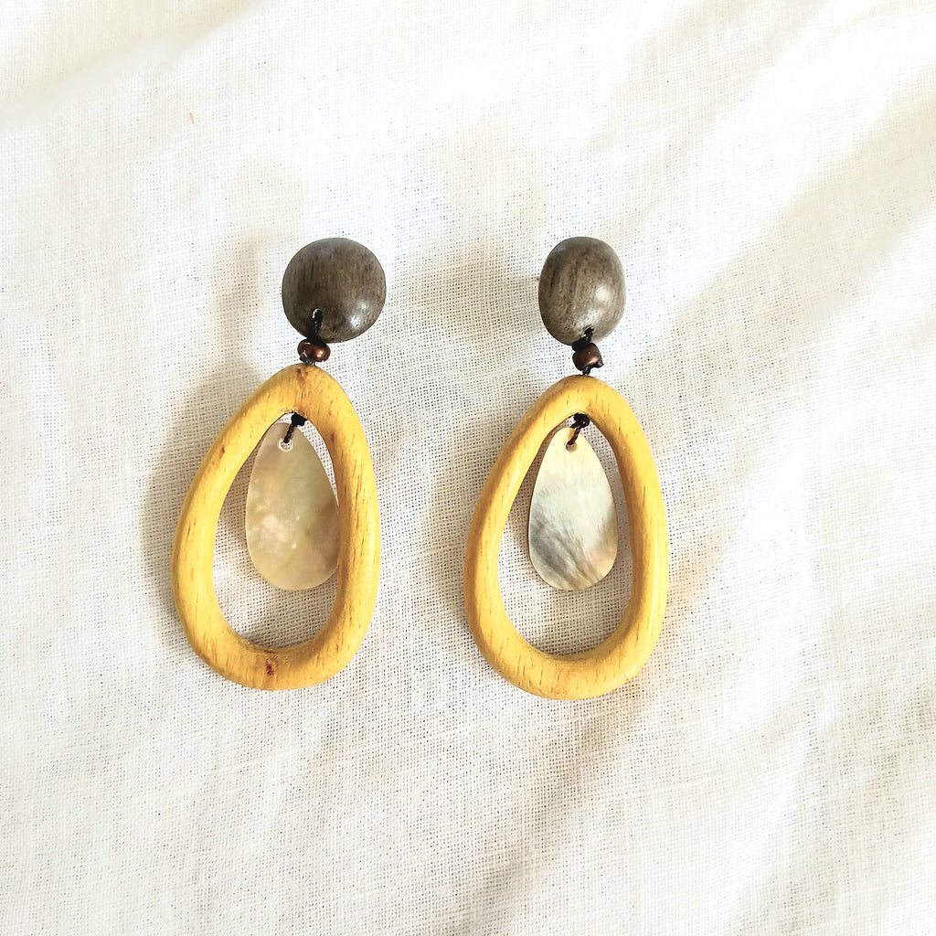 Oval Dangling Wooden Earrings - E7-1390