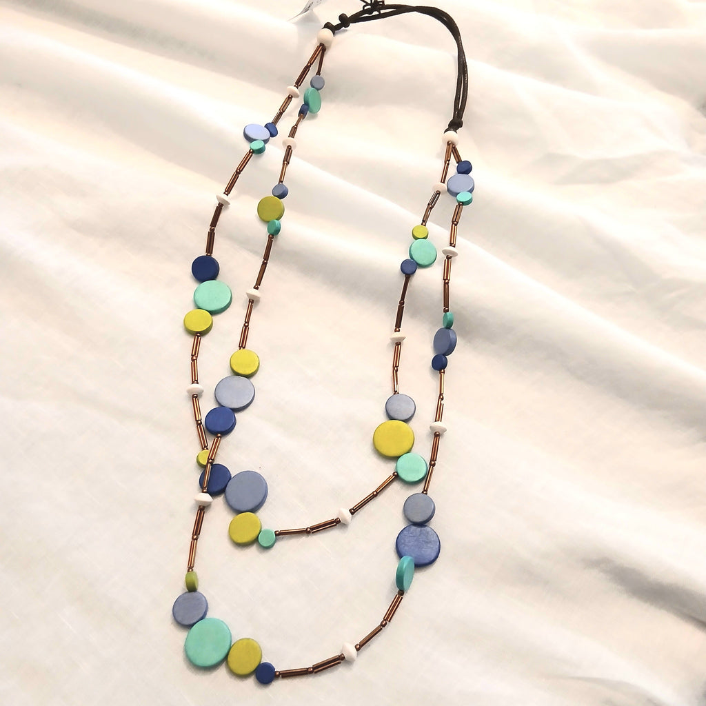Wooden Circles Beaded Necklace Multi-Coloured N7-1403