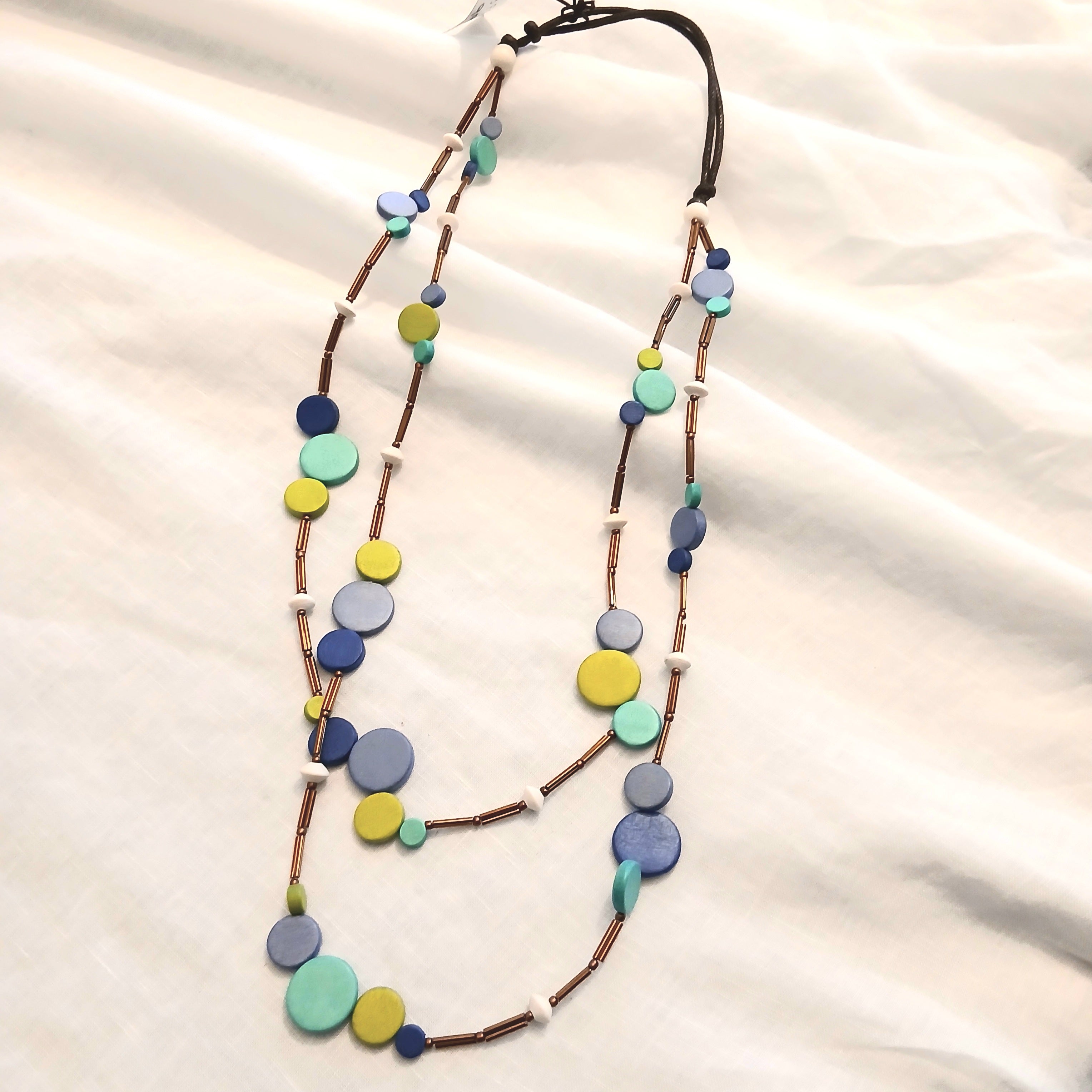 Wooden Circles Beaded Necklace Multi-Coloured N7-1403