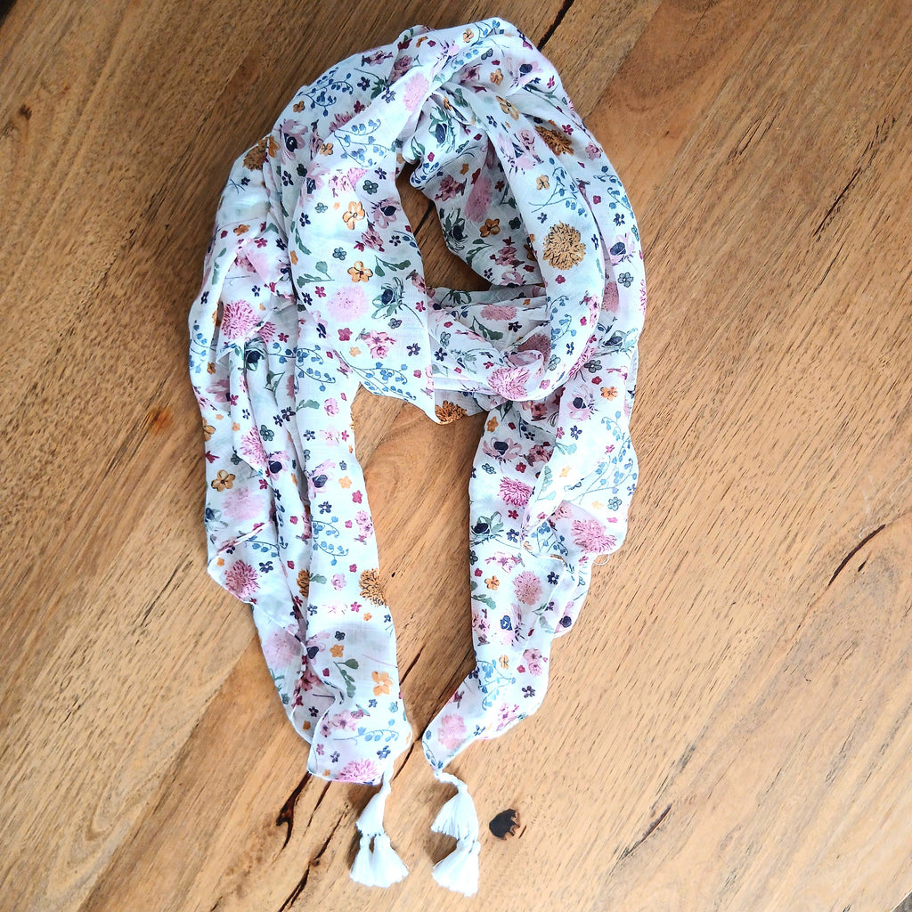 Pastel Pink Printed Flowers Summer Scarf 332456