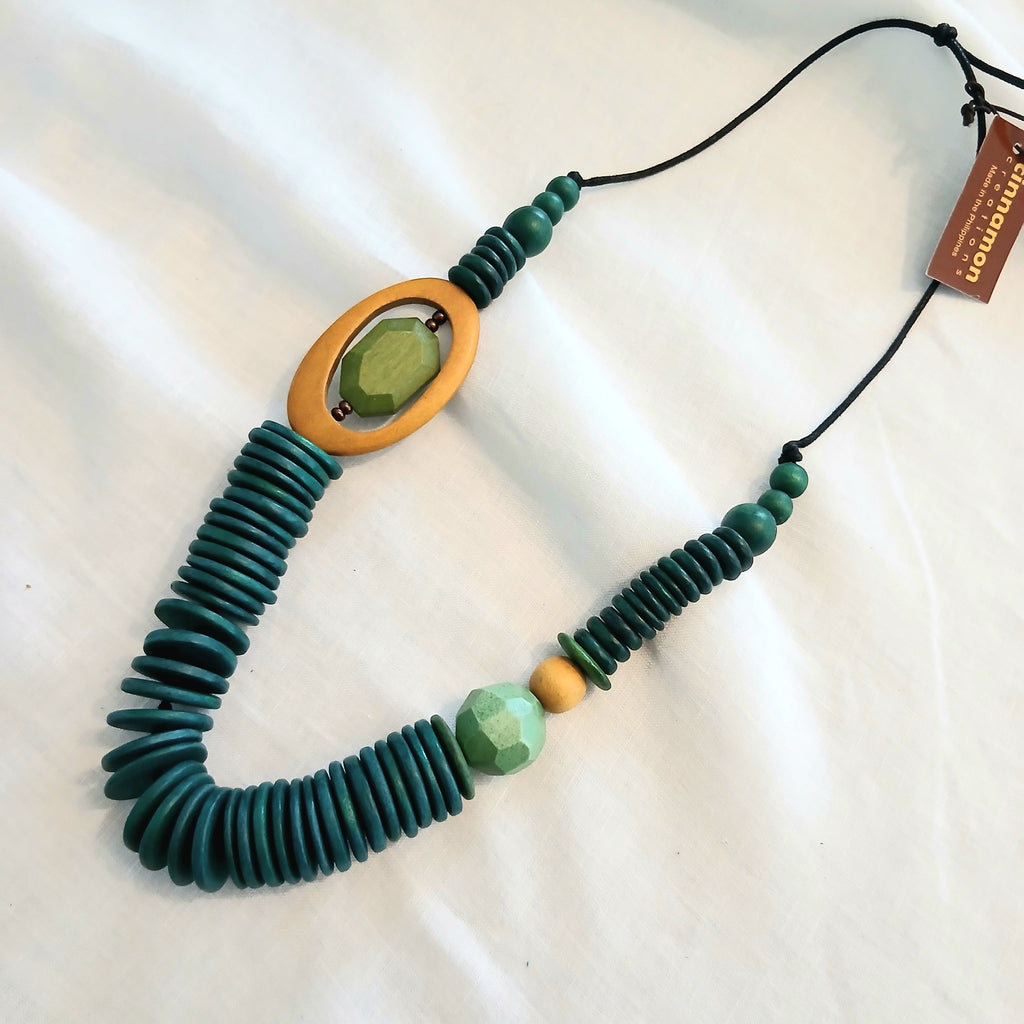 Chunky Layered Wooden Pieces Necklace N7-1023