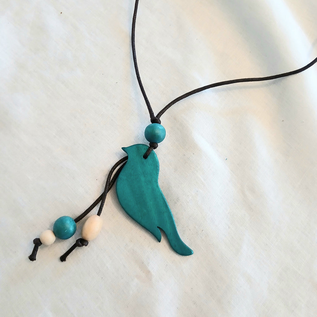 Wooden Bird with String and Beads Necklace N6-5415