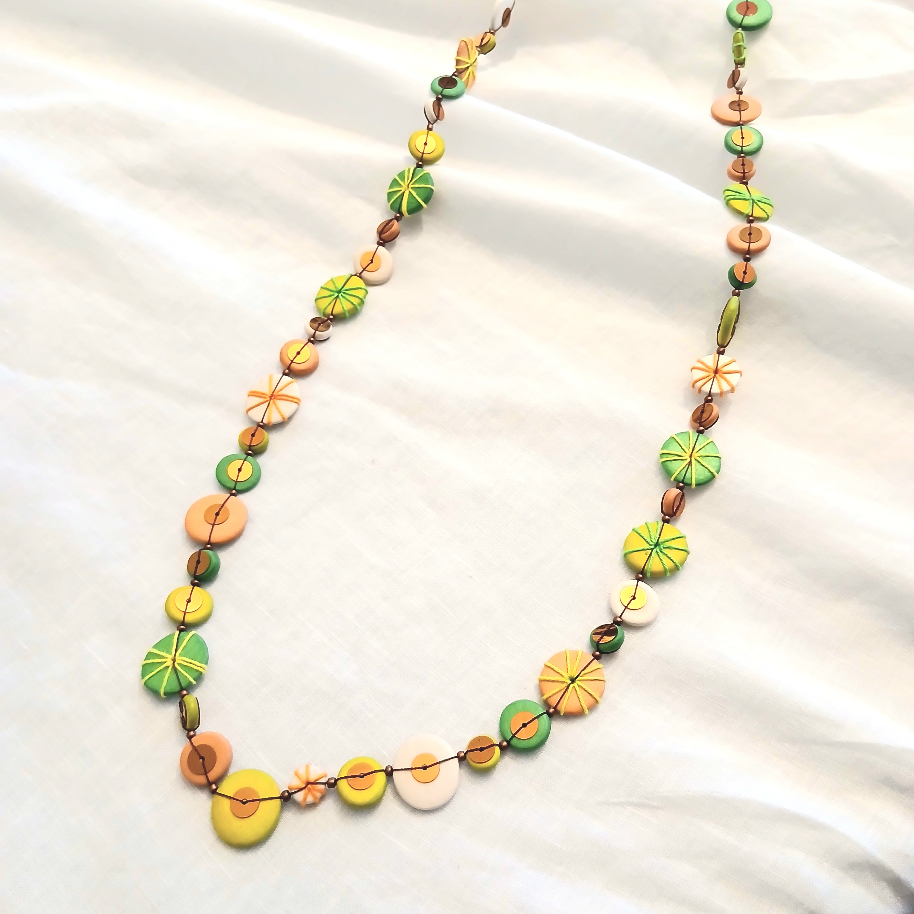 Long Embroidered Wooden Beads and Gold Necklace N7-1500