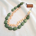 2-Layered Green and Beige Wooden Beaded Necklace N6-1999N