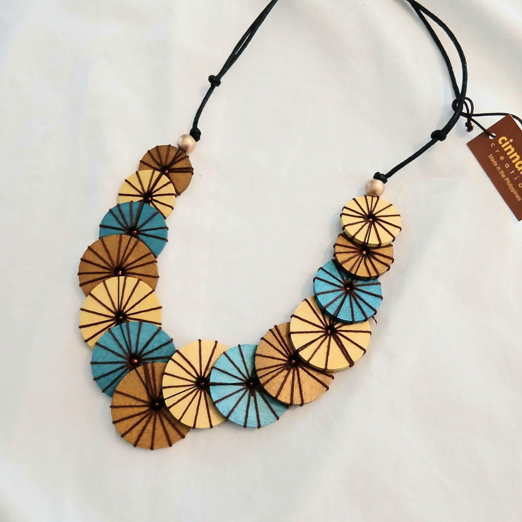 Layered and Embroidered Wooden Necklace N7-2006